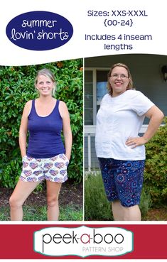 two women standing next to each other in shorts