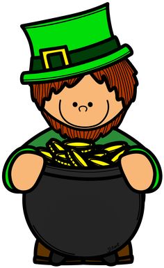 a cartoon leprezi man holding a pot of gold and wearing a green hat