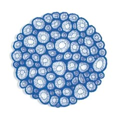 a blue doily on a white background