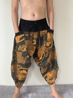 Cotton Harem Pants With Elastic Waistband For Meditation, Traditional Cotton Bottoms For Meditation, Samurai Style, Yoga Harem Pants, Handmade Pants, Unisex Pants, Harem Pants Women, Japanese Samurai