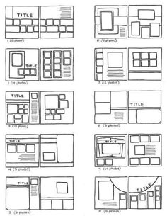 a bunch of diagrams that are on top of a sheet of paper with squares and rectangles