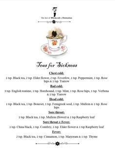 the menu for teas for schnoss