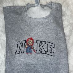 Custom Halloween Nike Chucky Crewneck Kids Shirts, Shirts Tops, Kids Shop, Crew Neck, Sweatshirts Hoodie, Womens Tops, Outfit Inspo, Halloween, Women Shopping