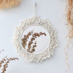 PRICES MAY VARY. ACRYLIC MIRROR - Decorating mirror with macrame fringe will draw the eye and make your room more elegant.Can be placed alone or stacked with others, it goes great with woven mirror EASY FOR HANGNING - With 1 comb ,you can easily hang it on the wall with hooks or nails.Please kindly comb the macrame tapestry before you hanging it up,so that it will looks more beautiful HANDMADE MATERIAL - This Handmade macrame hanging wall mirror is made of cotton and mirror.Great gifts for your Round Macrame, Round Mirror Decor, Boho Mirror, Christmas Wedding Decorations, Macrame Mirror, Mirror Wall Bedroom, Hanging Wall Mirror, Macrame Hanging, Boho Wall Hanging