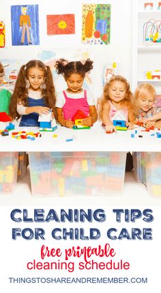 children sitting at a table with legos on it and the words cleaning tips for child care