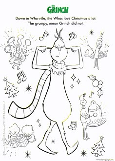 the grinch christmas coloring page with an image of santa claus and other holiday decorations