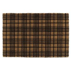 a brown and black plaid rug on a white background