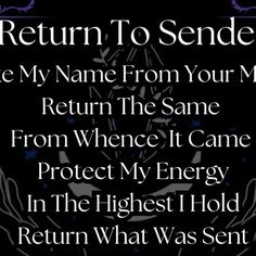 the return to sender is shown in black and white with purple lettering on it