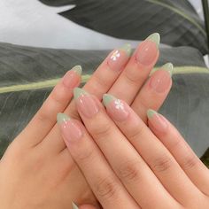 Pink And Green Nails Simple, Simple Green Nail Designs, Almond Acrylic Nails Designs, Acrylic Nails Almond Shape, Almond Acrylic, Nail Infection, Nails Yellow, French Tip Acrylic Nails