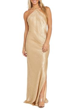 Shimmery Gown, Gold Long Dress, Gold Formal Dress, Junior Formal Dresses, Gown Gold, Shimmery Dress, Gold Bridesmaid Dresses, Gold Gown, Sequin Halter