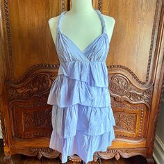 Tiered-Style Lilac Knee-Length Dress. Size Xs. Nwt Lavender Ruffled Mini Dress For Beach, Lavender Ruffled Mini Dress For The Beach, Lavender Mini Sundress, Purple Tiered Dress For Brunch, Purple Tiered Mini Dress For Summer, Lavender Tiered Summer Dress, Purple Tiered Summer Dress, Summer Purple Tiered Dress, Purple Tiered Beach Dress