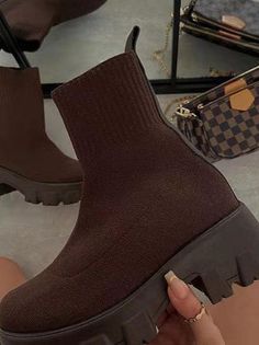 Chunky Sole Socks Boots by echoine Maxi Blazer, Hak Tinggi, Sock Ankle Boots, Platform Boots Women, Western Ankle Boots, Chunky Heel Shoes, Comfortable Socks, Socks And Heels, Platform Heels Chunky