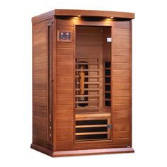 Golden Designs - Maxxus 2-person Full Spectrum Infrared Sauna with Near Zero EMF in Canadian Red Cedar - Full View Infrared Waves, 2 Person Sauna, Floor Heater, Far Infrared Sauna, Roof Overhang, Red Cedar Wood, Tempered Glass Door, Privacy Glass, Control Panels