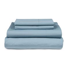 four sheets folded on top of each other in light blue color, with one sheet pulled down to the side