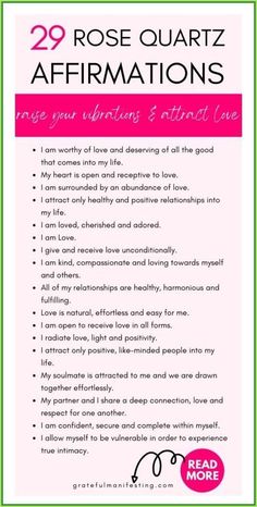 a pink poster with the words rose quartz affirmations