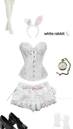 a white corset is shown with shoes and accessories