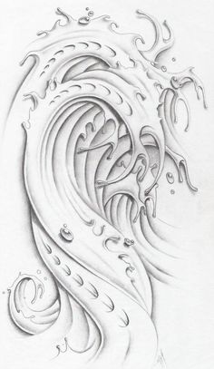 a drawing of a wave in the middle of it's body with water splashing on