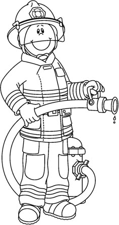 a cartoon fireman holding a hose