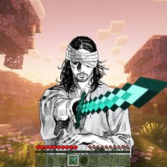 an image of a man holding a knife in minecraft