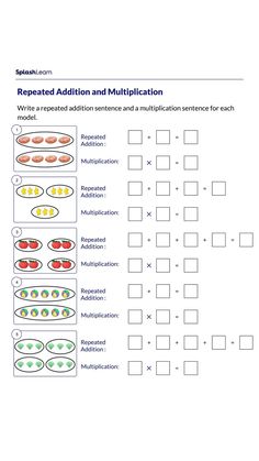 the worksheet for repeated addition and multiplication sentences is shown