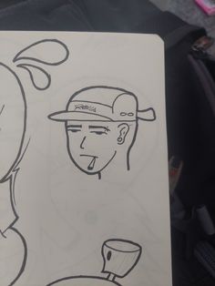 a drawing of a man wearing a hat