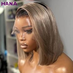 Ombre Ash Blonde With Black Roots Colored Short Bob Wig 180% Density Straight Human Hair Wig For Black Women 13x4 Lace Front Wig Ash Blonde With Brown Roots, Blonde With Black Roots, Blonde With Black, Ombre Ash Blonde, Ash Blonde Bob, Straight Human Hair Wig, Blonde Bob Wig, 13x4 Lace Front Wig, Black Roots