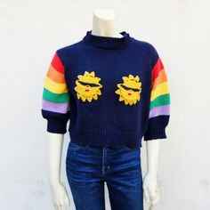 Brand: Emma Mulholland Descrip: Rainbow Knit Sun Crop Sweater Size: S Fabric: 100% Cotton Condition: Pre-Owned, Good! *Not Sure If It Was A Hole That Was Stitched Up Or Part Of Design - See Last Image *Light Wear Otherwise With No Major Notable Flaws Approx Msmts Taken Flat Pit To Pit: 21" Shoulder To Hem Length: 16" No Addlt. Msmts/Photos Crosslisted On Multiple Platforms Ships In 1-2 Biz Days Reasonable Offers & Bundles Welcome! No Trades! Follow For More Insta: @Jlynnfarmer Vintage Crop Limited Patches Pride Sweater, Crop Sweater, Cropped Sweater, Follow For More, Colorful Sweaters, Sweater Sizes, Sweaters For Women, Rainbow, Knitting