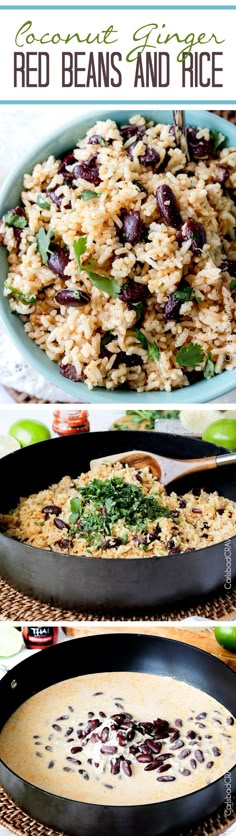 an image of rice and beans in a skillet with text overlay that reads red beans and rice