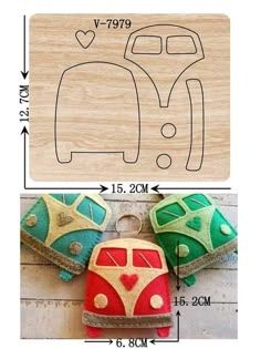 a wooden stamp with an image of a vw camper van on the front and side