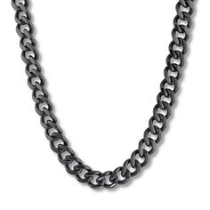 Create an edgy style with this black curb chain necklace. Black ion-plated stainless steel 11mm links 30 inches with fold-over clasp Chain Size Chart, Black Chain Necklace, Jewelry Questions, Jewelry Advice, Curb Chain Necklace, Kay Jewelers, Cubic Zirconia Jewelry, Edgy Style, Metal Chain Link