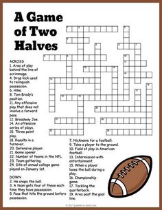 a crossword puzzle with an image of a football and the words'a game of two halves '