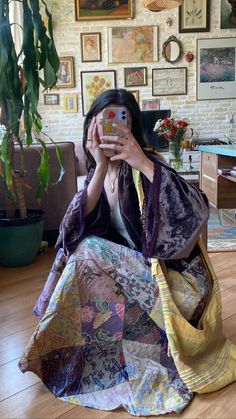 Patchwork Skirt Aesthetic, Outfits With Purple Skirt, Patchwork Aesthetic Fashion, Witchy 70s Style, Purple Boho Outfit, Purple 70s Outfit, Purple Hippie Outfit, Purple Witchy Outfit, Curvy Whimsigoth