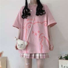 Color: Pink, Size: S Kawaii Shirt, Kawaii Sweater, Kawaii Hoodie, Oversized Clothes, Kawaii Shirts, Summer Uniform, Y2k Clothing, Aesthetic Shirts, Casual Summer Shorts