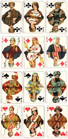 playing cards showing the different types of people in suits and outfits, all with their names on them