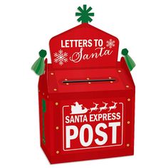 a red mailbox with santa's express post on the front and letters to santa above it