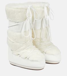 Fur Snow Boots, Dr Shoes, Moon Boot, Faux Leather Boots, Moon Boots, White Faux Fur, Swag Shoes, Fur Boots, Boots Knee