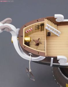 a toy boat is made out of wood and plastic