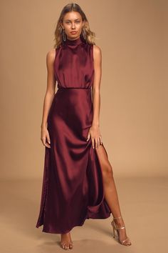 Dana Berez, Vestidos Color Vino, Wine Maxi Dress, Mock Neck Maxi Dress, Formal Wedding Guests, Sleeveless Mock Neck, Fall Wedding Guest Dress, Guest Attire, Mock Neck Dress