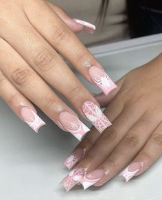 Tapered Squared Acrylics, Pretty Pink Nails Acrylic Square, Valentine Nail Inspo Simple, Blinged Out Nails Rhinestones Pink, Icons Pfps Y2k, 3d Acrylic Flowers Nails, Unique Acrylic Nails Short, Pink Spiderman Nails, Nails Acrylic With Initial