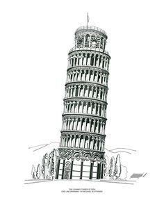 a drawing of the leaning tower of pisa