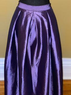 "Formal satin skirt. Pair it with a sweater for a more laid back look or go dressy with a blouse, corset, or bustier. 28\" waist circumference. 34.5\" length. No size tag but based on measurements this is a standard size 6. Fabric has some comfortable stretch to it. All measurements taken unstretched." Luxury Purple Formal Skirt, Blouse Corset, Princess Wedding Gown, Womens Skirts, Formal Skirt, Princess Wedding, Satin Skirt, Waist Circumference, Bustiers