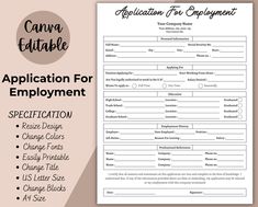 the application for employment form is shown in this graphic file, and has been updated to include