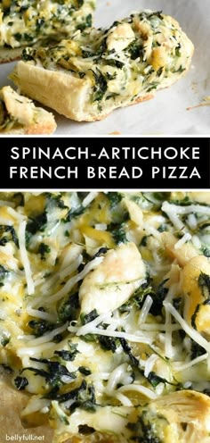 spinach artichoke french bread pizza with cheese