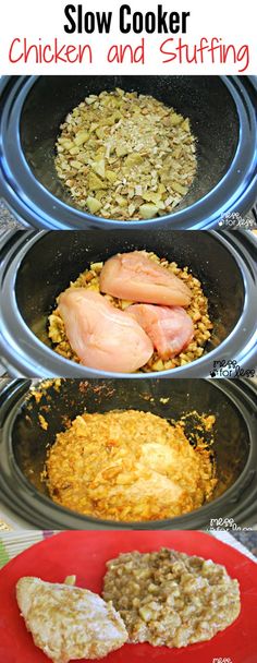 the steps to make slow cooker chicken and stuffing