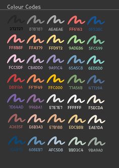 the color code for different font styles and colors on a black background, with an image of