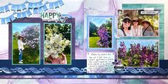 a scrapbook page with some pictures and words on the pages, including two women holding flowers