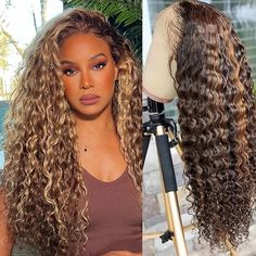 Highlight Deep Wave Frontal Wig 13x6 Hd Lace Brown Lace Front Human Hair Wigs Glueless Wig Human Hair Ready To Wear Brown Lace Front, Deep Curly, Lace Front Human Hair, Frontal Wig, Wig Accessories, Deep Wave, Hd Lace