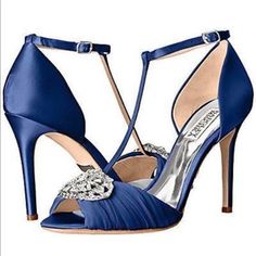 Badgley Miscka Darling Navy Blue Satin Dress Sandal Navy Blue Satin Dress, Blue Satin Dress, Fashion Shoes Heels, Badgley Mischka Shoes, Darling Dress, Blue Satin, Dress Sandals, Satin Dress, Badgley Mischka