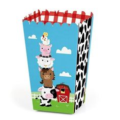 a paper bag with farm animals on it