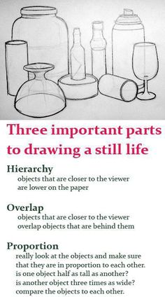 there are three important parts to drawing a still life text below is an image of bottles and vases